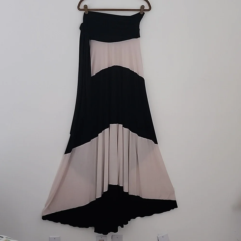 Elan Jersey 2 Color Block Beige Black Convertible Strapless Maxi Dress M (T20) - Picture 3 of 6